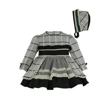 Load image into Gallery viewer, Grey & Green/Red Girls Dress & Bonnet
