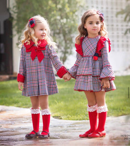 Red Bow Houndstooth Dress