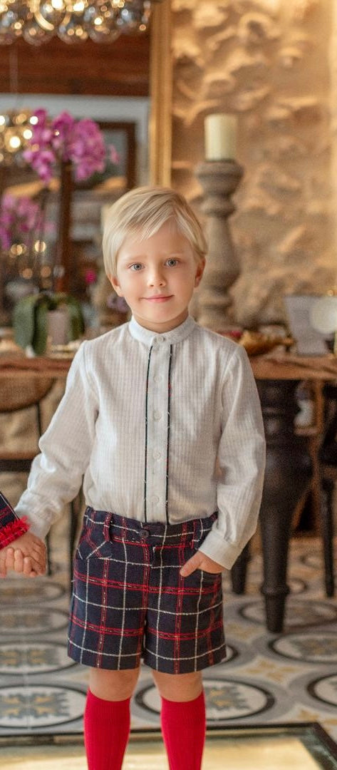 Navy Tartan Shorts Set