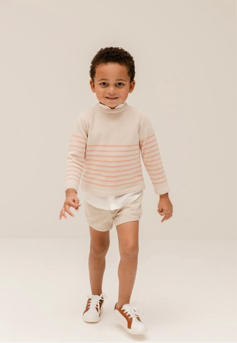 Light Coral Striped Shorts Set