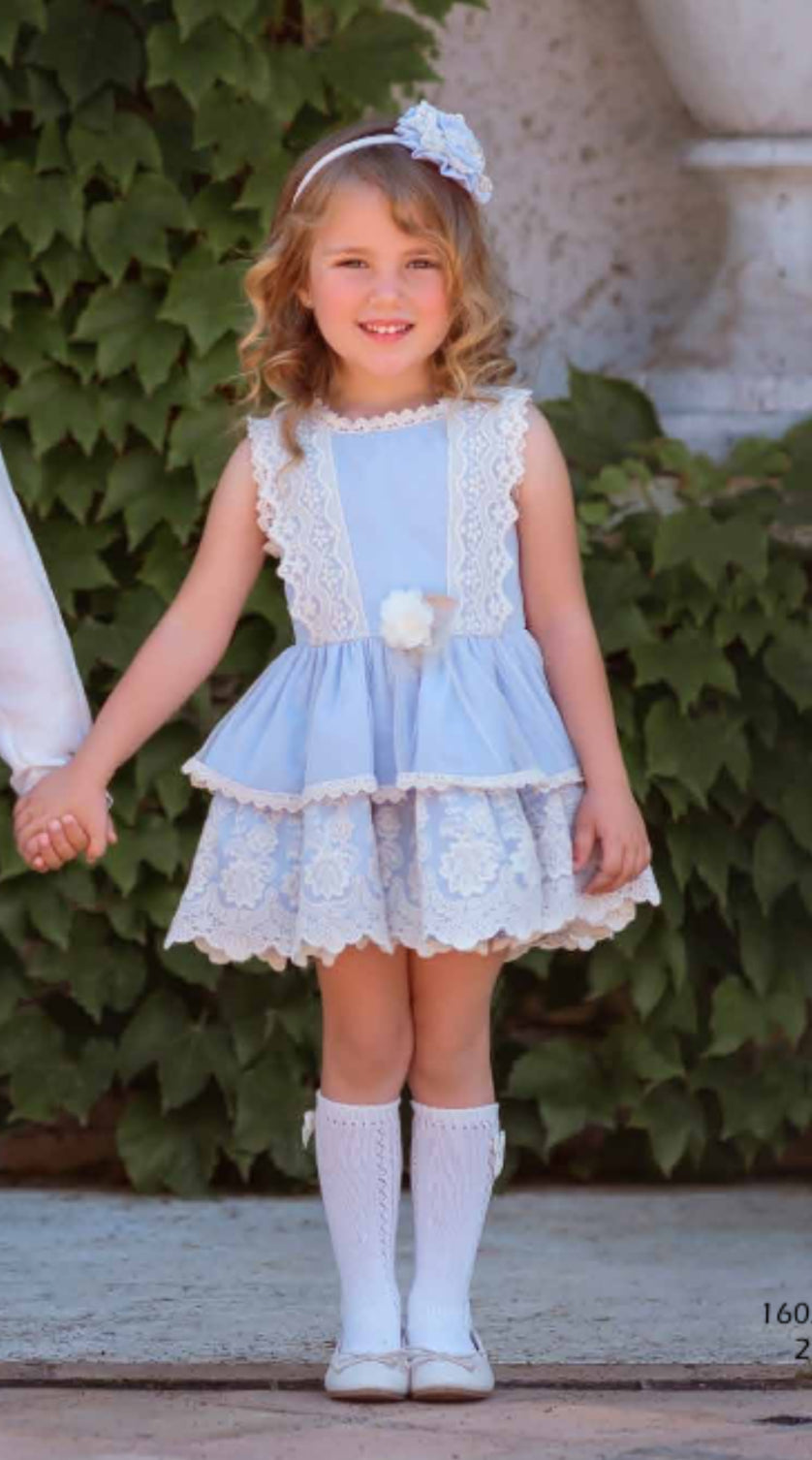 Pale Blue Lace Dress with Headband Eida Baby Pale Blue Lace Dress with Headband Eida Baby