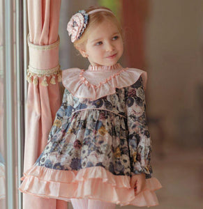 Pink Collar Floral Dress with Headband