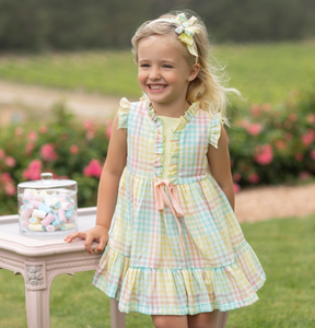Pastel Checkered Dress with Headband