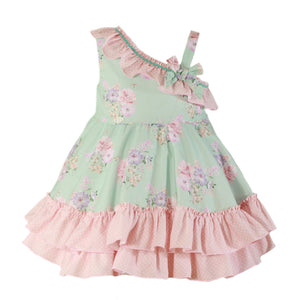 Aqua Pink Floral One-Shoulder Dress