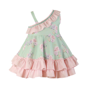 Aqua Pink Floral One-Shoulder Dress