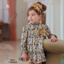 Load image into Gallery viewer, Green Floral Dress with Headband
