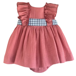 Dark Coral Checkered Dress