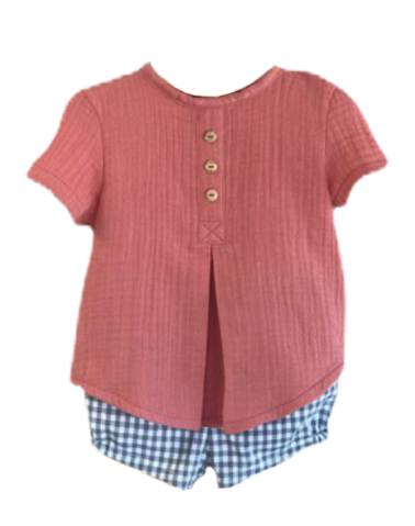 Dark Coral Checkered Boy Set