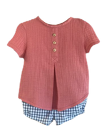 Dark Coral Checkered Boy Set