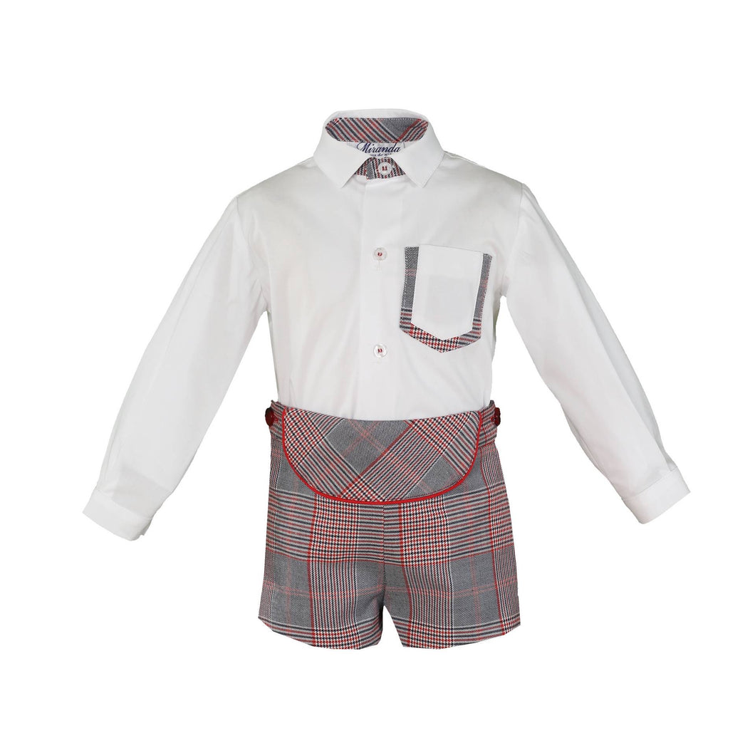 Red Checkered Boy Shorts Set