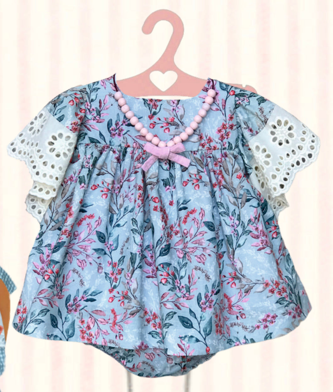Blue Floral Eyelet Dress