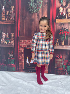 Checkered Burgundy Bow Dress