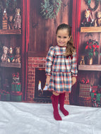 Checkered Burgundy Bow Dress
