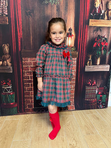 Red Green Checkered Bow Dress