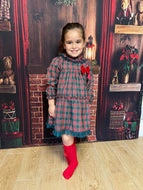 Red Green Checkered Bow Dress