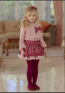 Burgundy Floral Skirt Set
