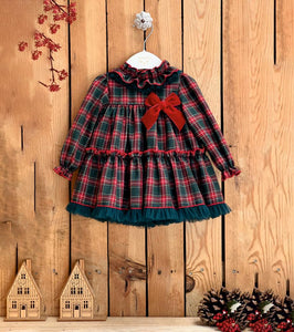 Red Green Checkered Bow Dress
