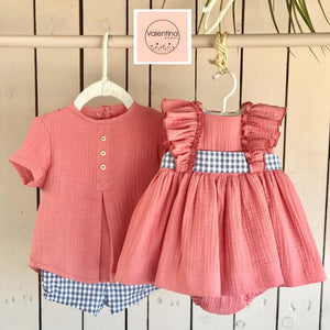 Dark Coral Checkered Boy Set