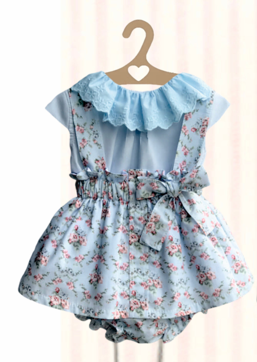 Blue Floral Overall Dress Set